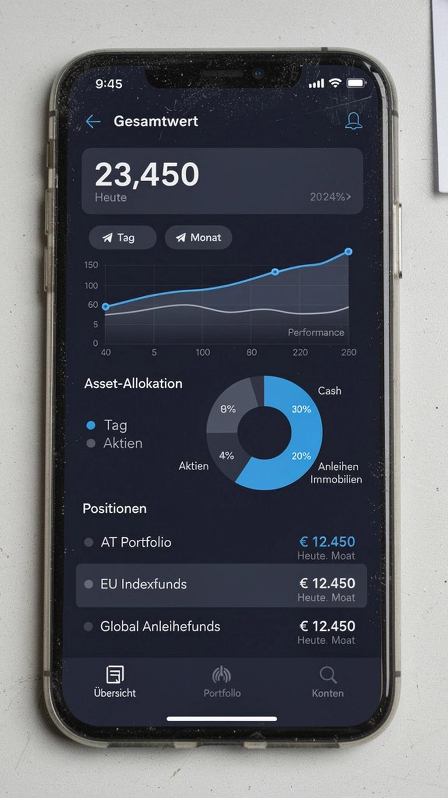 Portfolio-Übersicht: Performance und Asset-Anteile