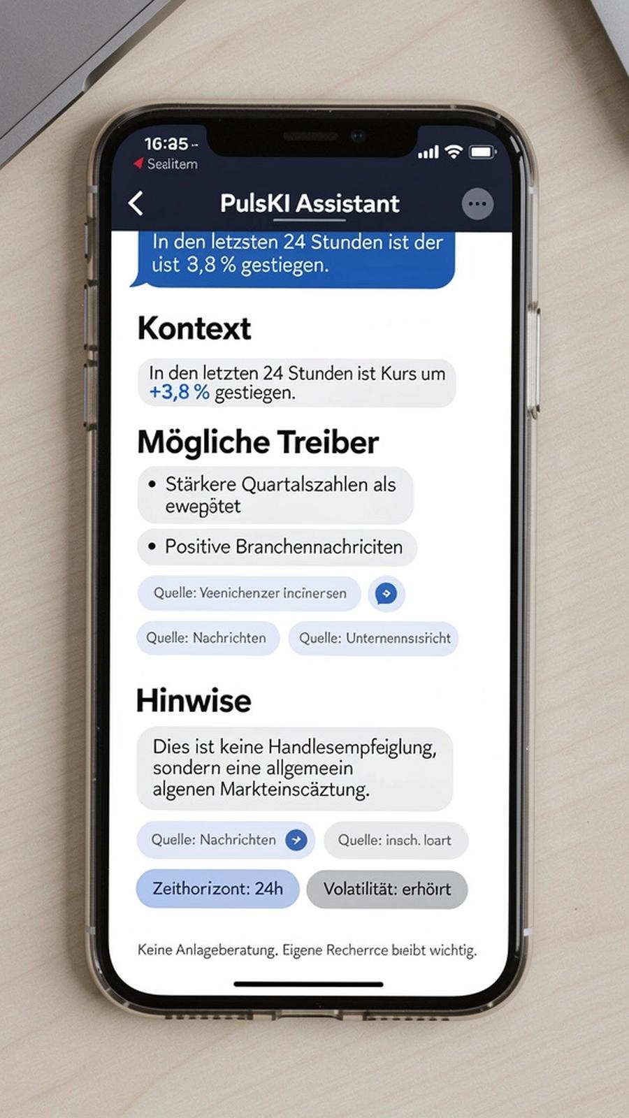 PulsKI: Erklärung eines Kursausschlags mit Hinweisen